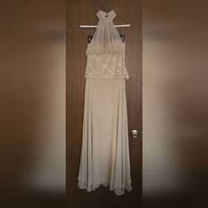 Cameron Blake Strapless Cream Beige Evening Gown